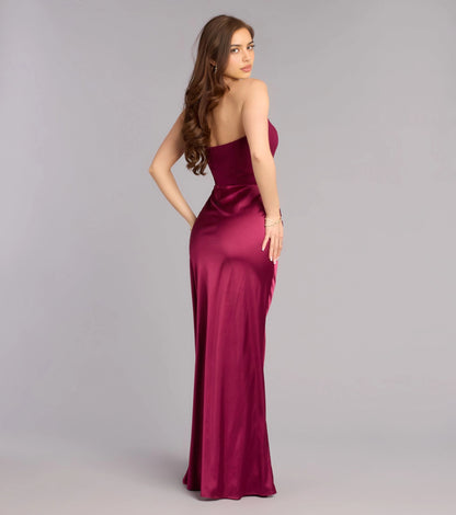 Navy Mermaid Strapless Sleeveless Open Back Floor-Length Prom  Dress