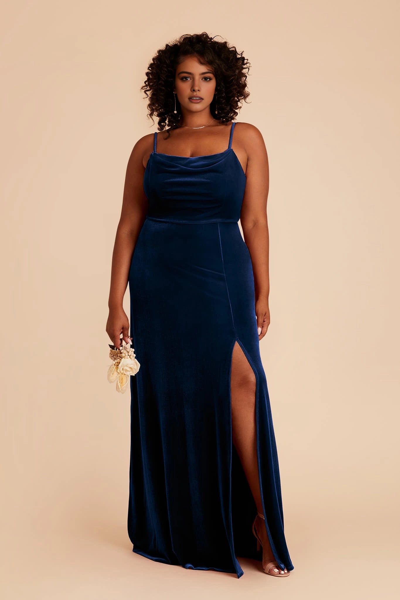 Luxury Mermaid Cowl Neck Spaghetti Strap Zipper Back Floor Length Plus Size Wedding Guest Dress