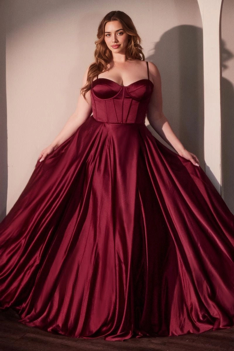 roselledress plus size burgundy satin sweetheart corset spaghetti strap a line prom gown