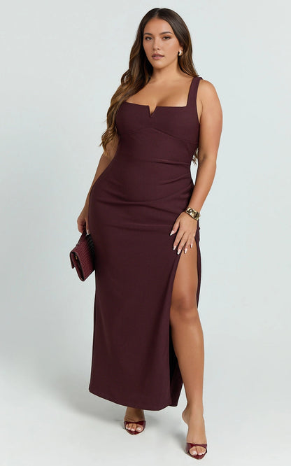 Bodycon Square Notch Neck Sleeveless Low Back Maxi Plus Size Wedding Guest Dress