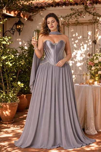 A-Line Strapless Corset Lace Up Back Chiffon Plus Size Bridesmaid Dress