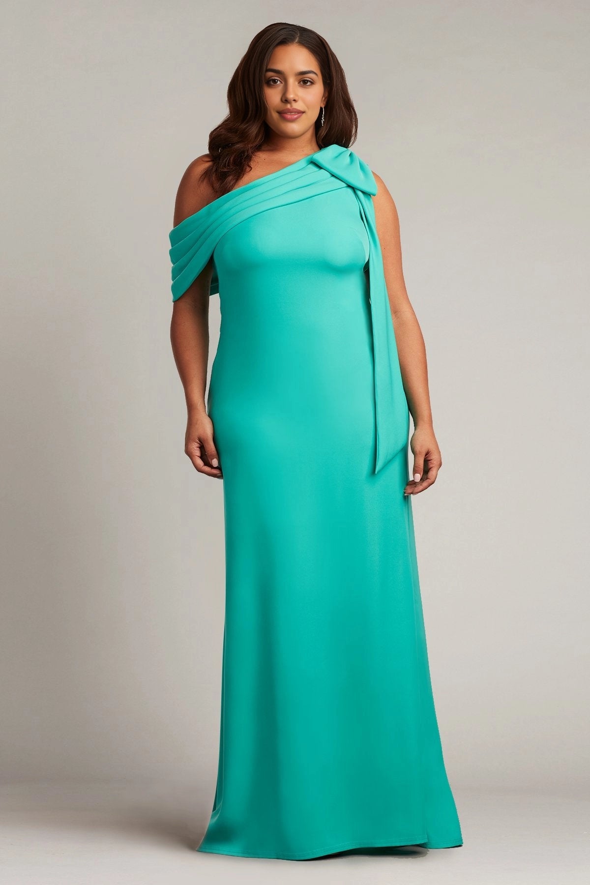 Plus Size Elegant Mermaid Asymmetric Neck Draped  Back Floor Length Wedding Guest Dress