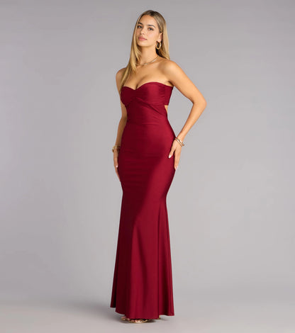 Satin plus size Fitted Mermaid Strapless Sweetheart Tie Back Floor Roselledress Prom Dress