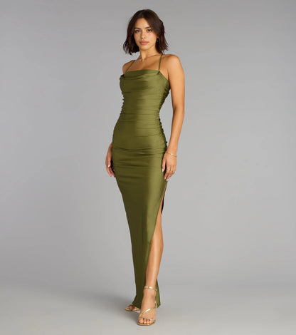 Navy Sheath Straight Tube Spaghetti Tie Back Long Prom Dress
