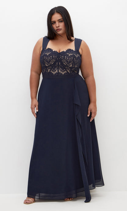 Dusty Rose Lace Chiffon Maxi Plus Size Wedding Guest Dress