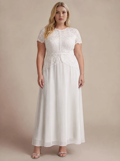 Roselledress Black A Line High Neck Short Sleeve Zip Back Maxi Plus Size Wedding Guest Dress 
