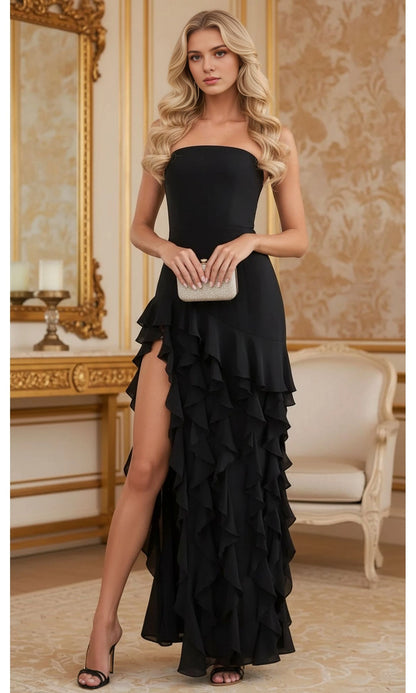 Elegant Black Sheath Strapless Sleeveless Open Back Floor-Length Prom Dress