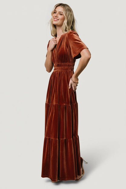 Emerald A‑Line V‑Neck Short‑Sleeve Smocked‑Back Floor‑Length Mother Of Bride Dress