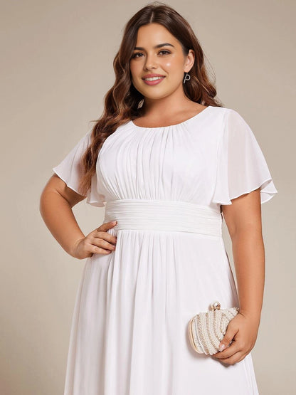 Roselledress Burgundy Round Neck Flutter Sleeve Zip Back High-Low Midi Plus Size Weeding Guest Dress