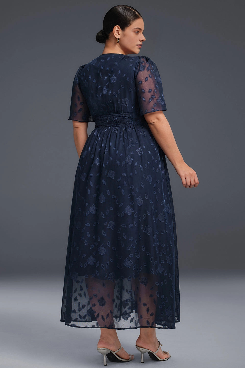 A-line Midi V-Neck Flutter-Sleeve Zip-Back Midi plus size Mother Of Bride Dress