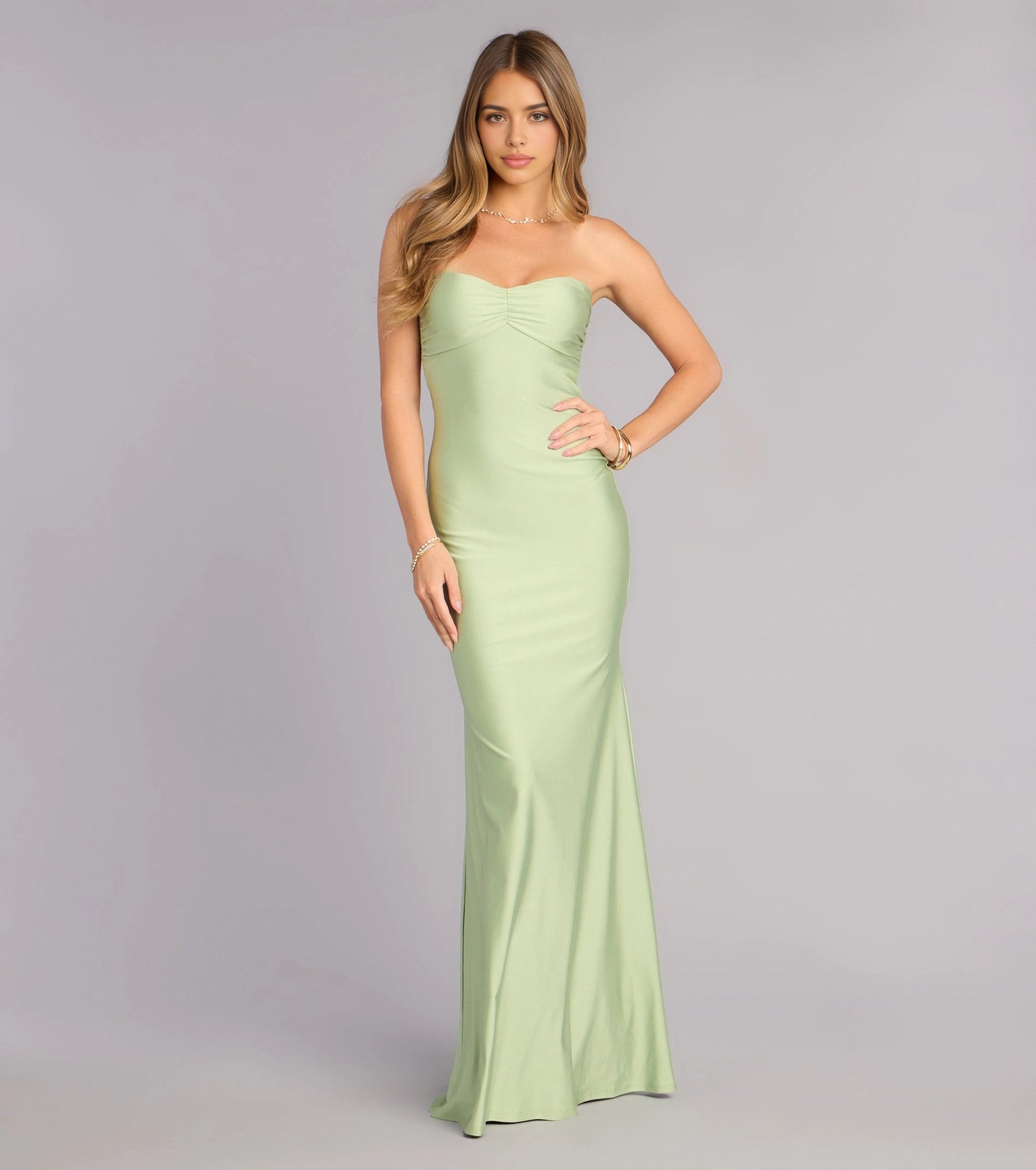 Satin plus size Fitted Mermaid Strapless Sweetheart Tie Back Floor Roselledress Prom Dress
