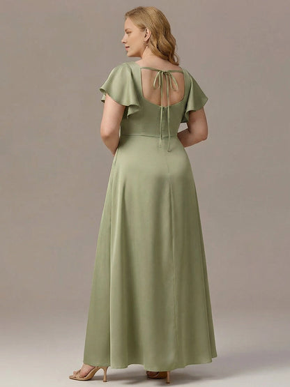 Roselledress satin bridesmaid dress open tie back vertical zipper floor length back view