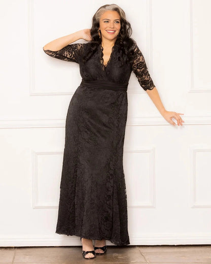 Roselledress 3/4 Sleeve Lace Maxi Plus Size Wedding Guest Dress