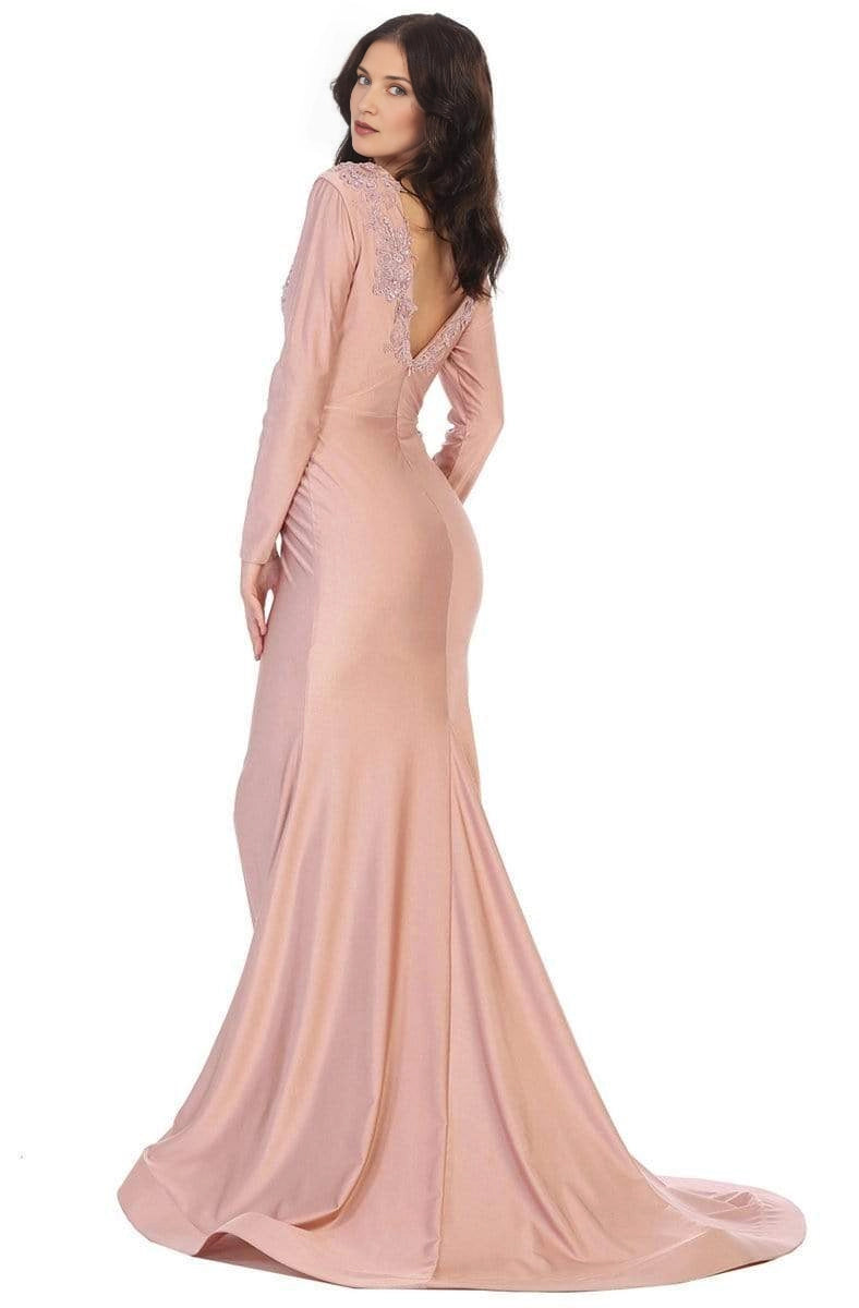 Elegant Mermaid V-Neck Long Sleeve Open-Back Train Mother of the Bride Dresses