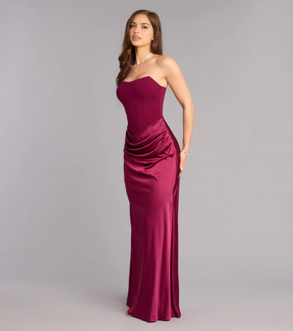 Navy Mermaid Strapless Sleeveless Open Back Floor-Length Prom  Dress