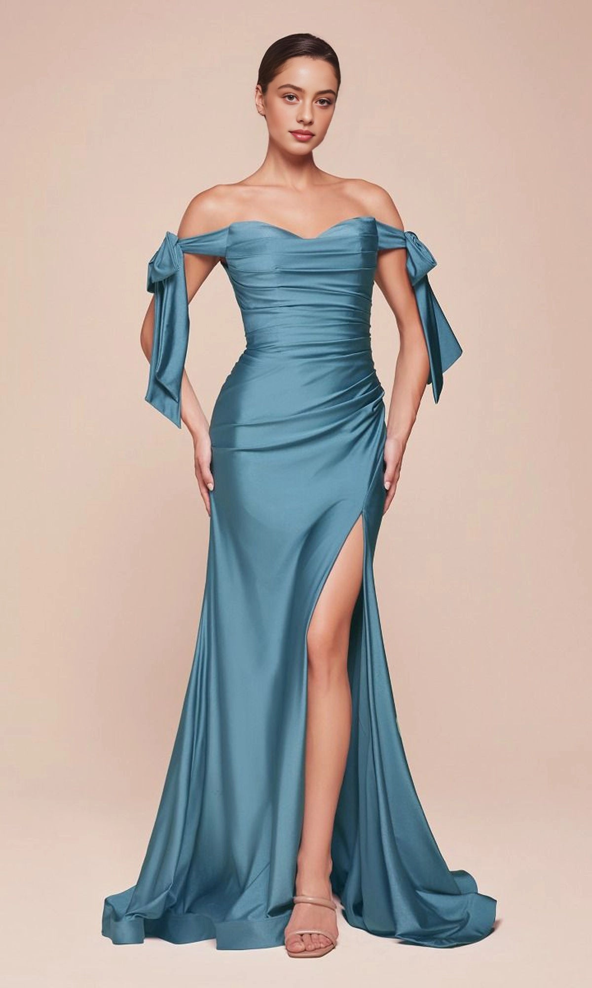 Plum Mermaid Sweetheart Off Shoulder Bow Open Back Maxi Prom Dress