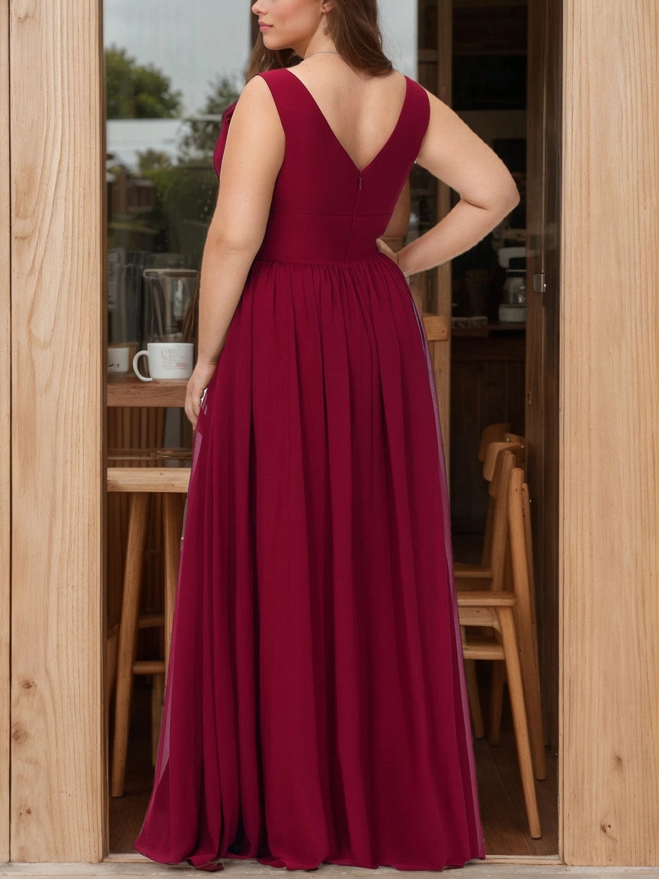 roselledress curvy burgundy chiffon bridesmaid dress sleek v back hidden zipper gathered waist floor length bridal party dress