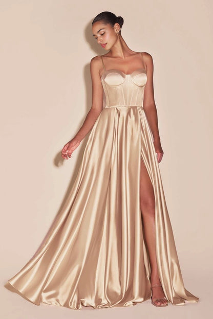 Roselledress Elegant Plus Size A Line Spaghetti Strap Corset Lace Up Back Satin Prom Dress
