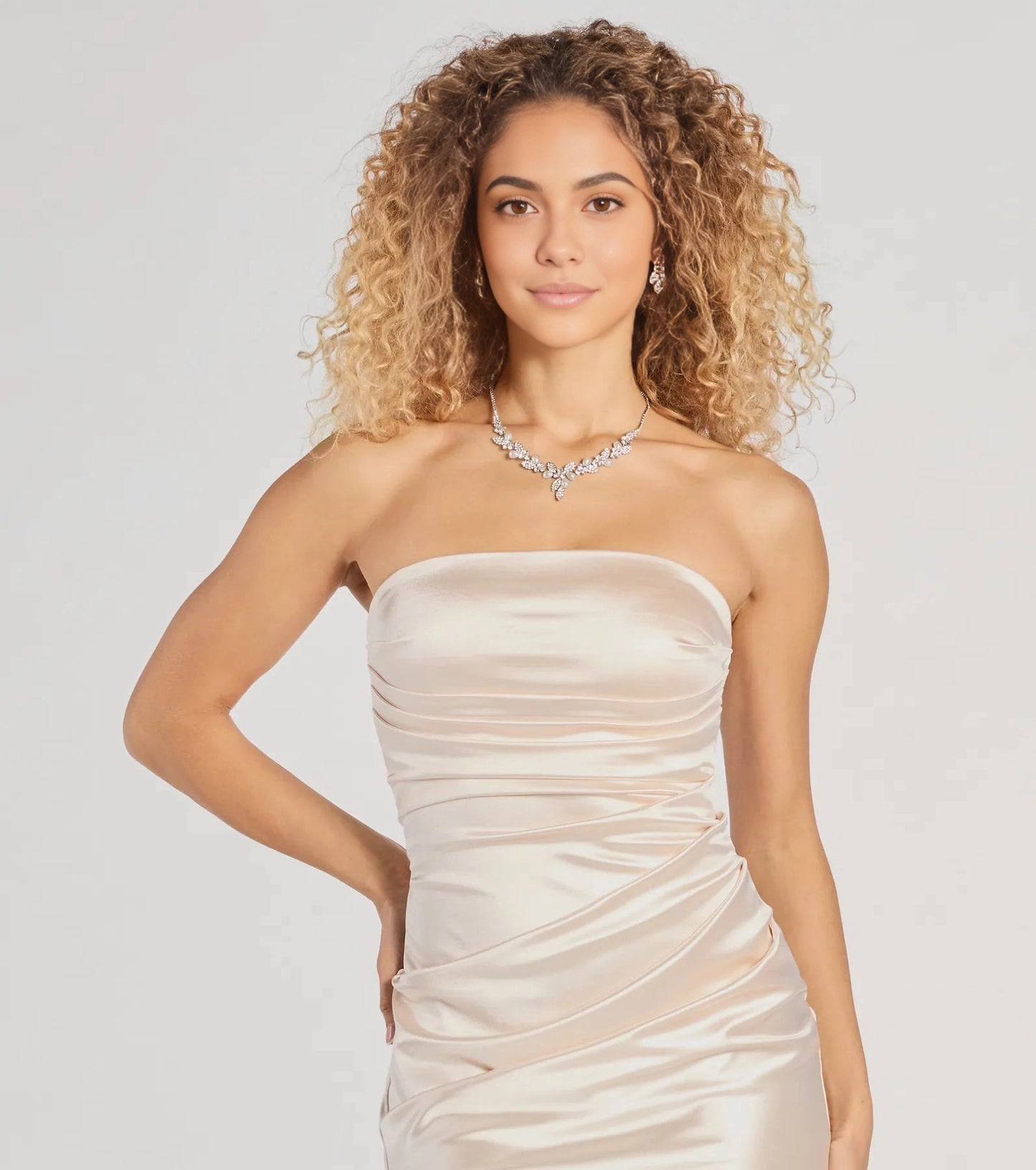 Roselledress Glossy Mermaid Strapless Sleeveless Zip-Back Maxi Plus Size Prom Dress