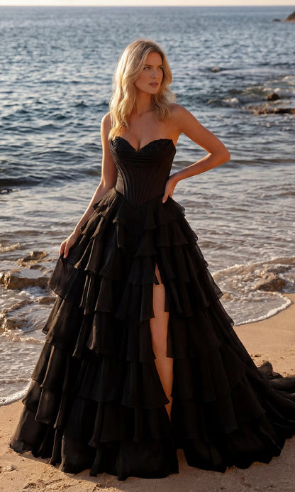 Soft Yellow A-Line Strapless Sleeveless Open Back Floor-Length Prom Dress