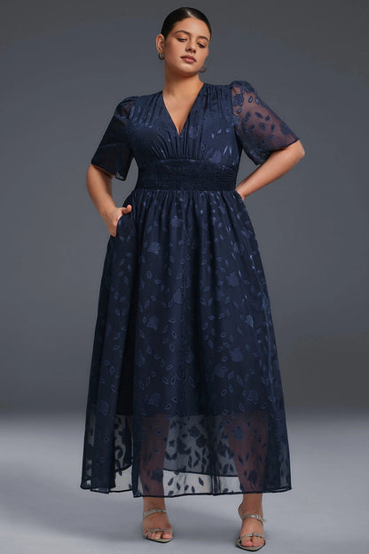 A-line Midi V-Neck Flutter-Sleeve Zip-Back Midi plus size Mother Of Bride Dress