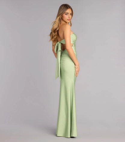 Satin plus size Fitted Mermaid Strapless Sweetheart Tie Back Floor Roselledress Prom Dress