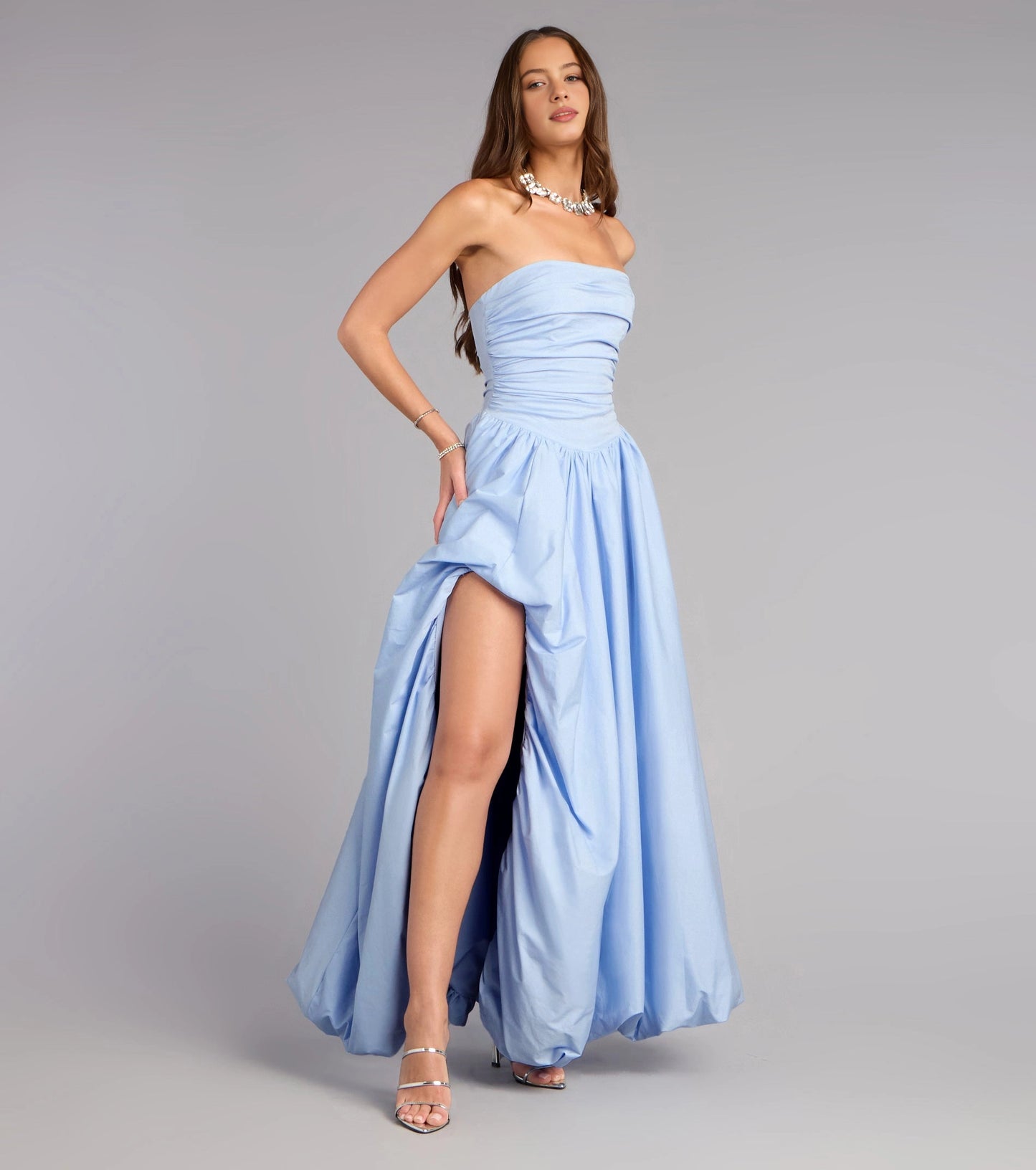 Romantic A Line Strapless Lace Up Back Long Prom Dress