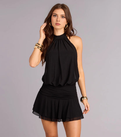 Burgundy A-Line Halter Sleeveless Open Back Mini Homecoming Dress