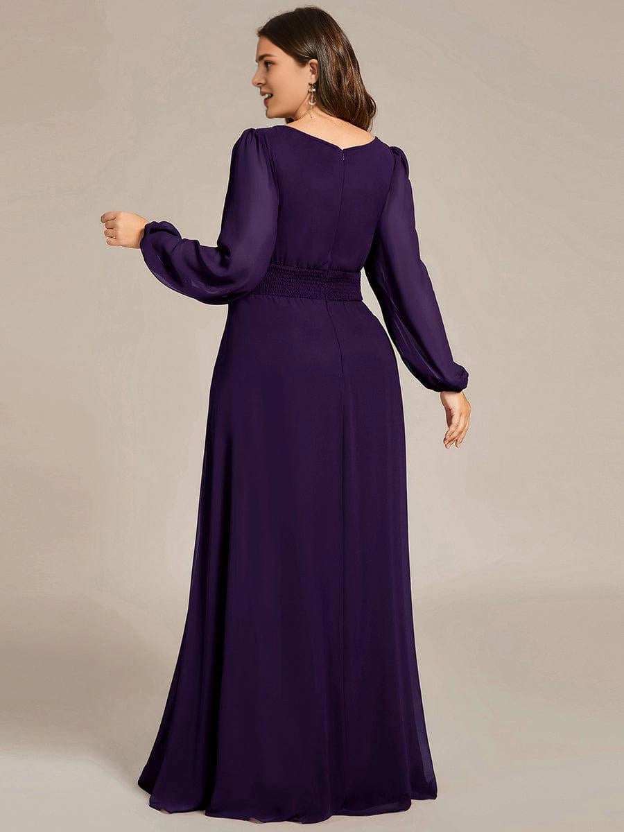 roselledress curvy dark purple chiffon maxi dress shallow v back zipper bridesmaid formal dress