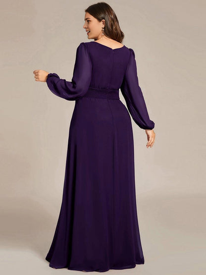 roselledress curvy dark purple chiffon maxi dress shallow v back zipper bridesmaid formal dress