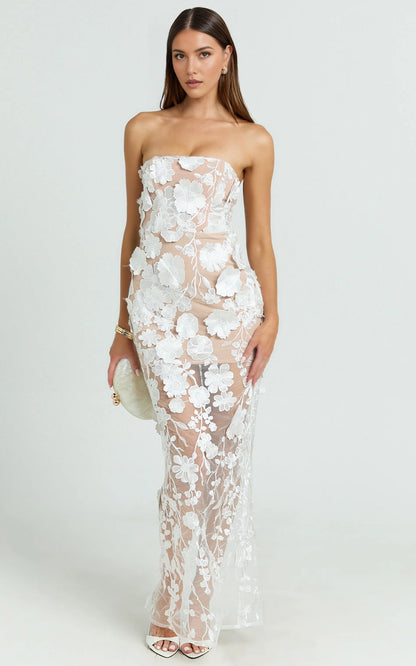 Mermaid Strapless Back Zipper 3D Floral Mesh Plus Size Wedding Guest Dress