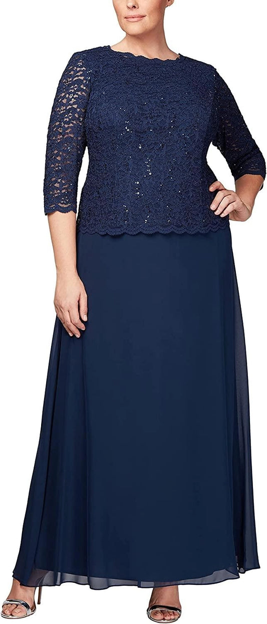 Plum A-Line Bateau-Neck Three-Quarter Sleeve V-Back Long Mother of the Bride Dress