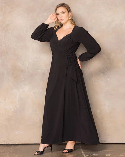 Roselledress Long‑Sleeve Wrap Maxi Plus Size Wedding Guest Dress