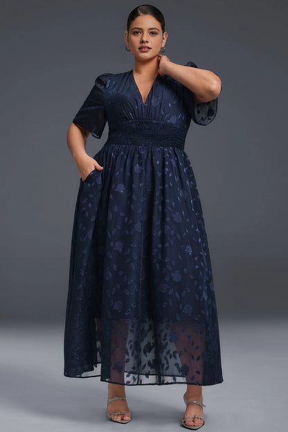 A-line Midi V-Neck Flutter-Sleeve Zip-Back Midi plus size Mother Of Bride Dress