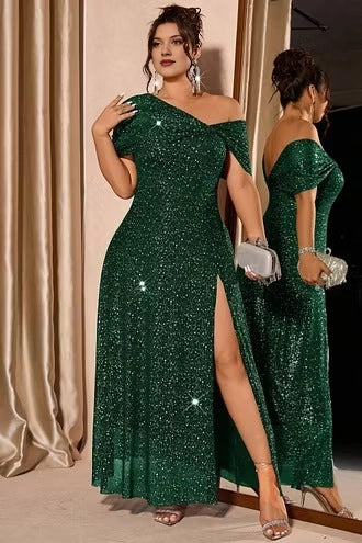 Glamorous Plus Size Sheath Off-the-Shoulder Long Evening Dress