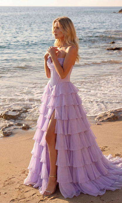 Soft Yellow A-Line Strapless Sleeveless Open Back Floor-Length Prom Dress