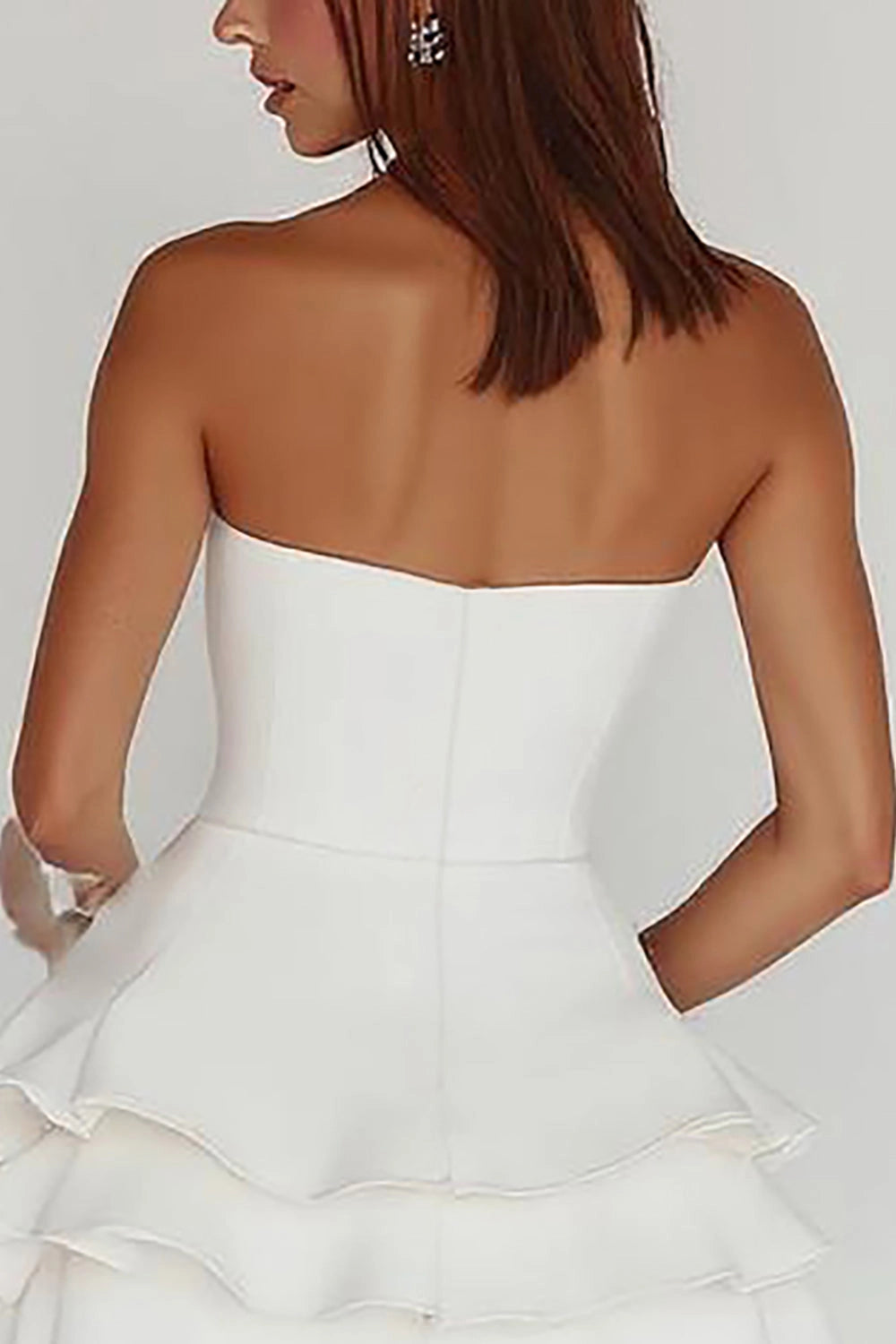 White A-Line Straight Strapless Closed Back Mini Homecoming Dress