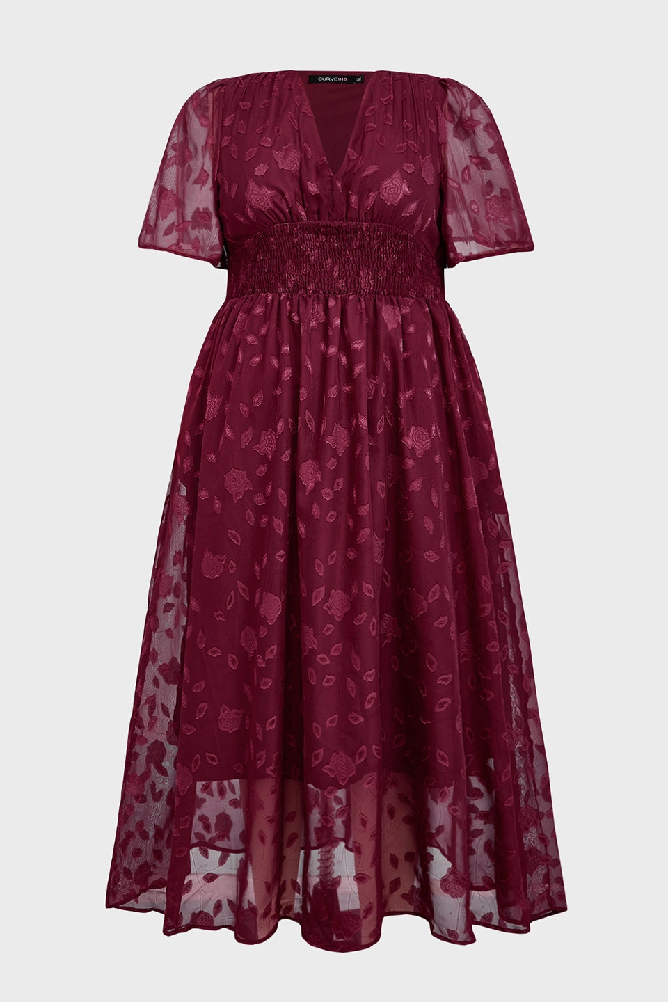 A-line Midi V-Neck Flutter-Sleeve Zip-Back Midi plus size Mother Of Bride Dress