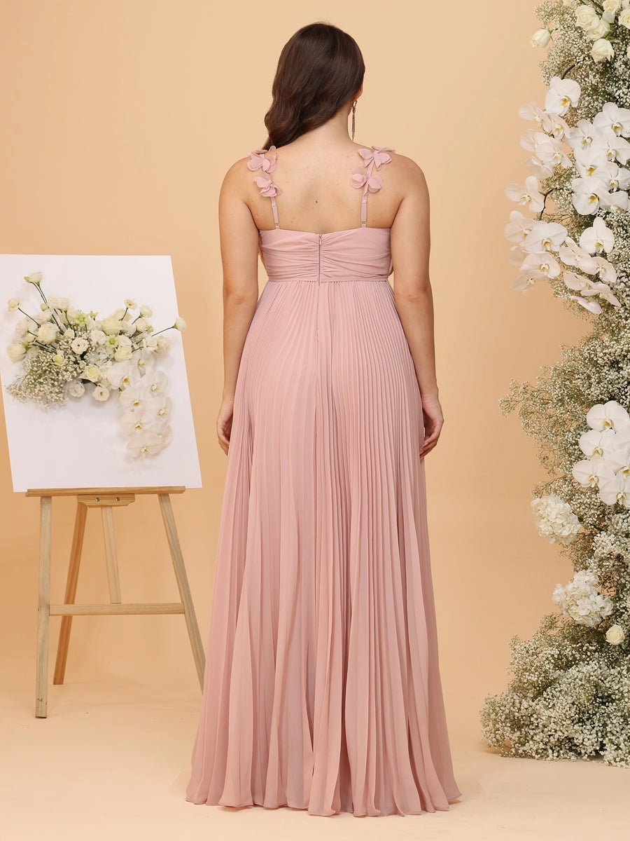 RoselleDress dusty rose plus size bridesmaid dress floral applique strap zipper pleated back maxi gown back view