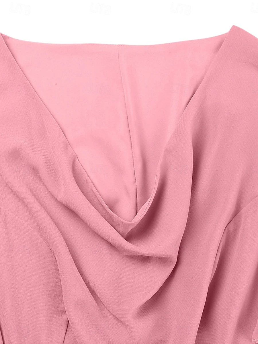 Graceful Plus Size A‑Line Cowl‑Neck Flutter‑Sleeve Smocked‑Back Hi‑Lo Mother Of Bride Dress