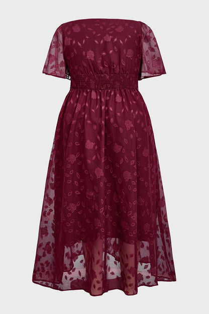 A-line Midi V-Neck Flutter-Sleeve Zip-Back Midi plus size Mother Of Bride Dress