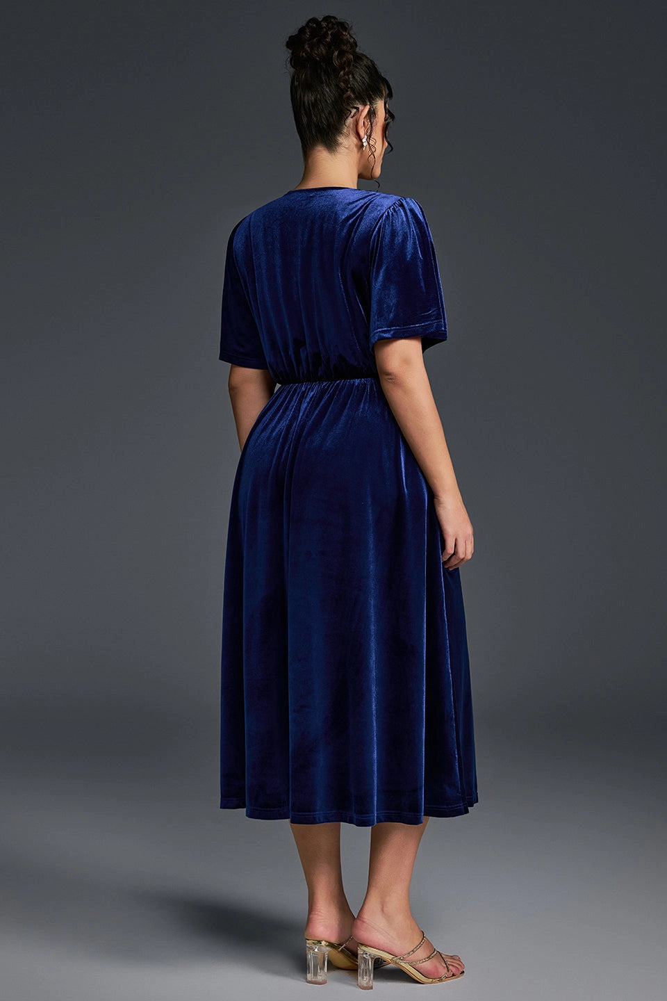 Roselledress soft velvet formal dress elastic solid back curvy party gown back shot