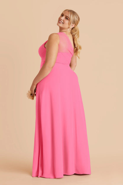 Flowy Chiffon A‑Line One‑Shoulder Sleeveless Mesh Back Slit Maxi Plus Size Bridesmaid Dress