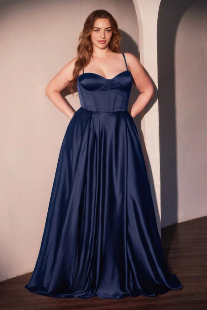 Roselledress Elegant Plus Size A Line Spaghetti Strap Corset Lace Up Back Satin Prom Dress