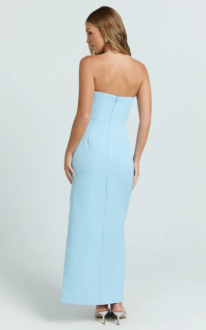 Sleek Sheath Strapless Straight Back Zipper Back Plus Size Corset Slit Midi Prom Dress
