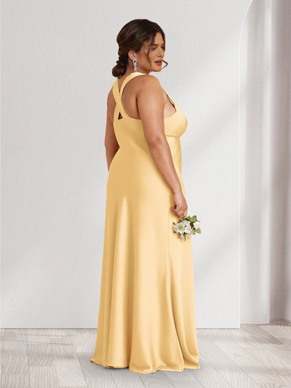 Roselledress satin formal dress plus size crisscross open back maternity wedding guest long dress back view
