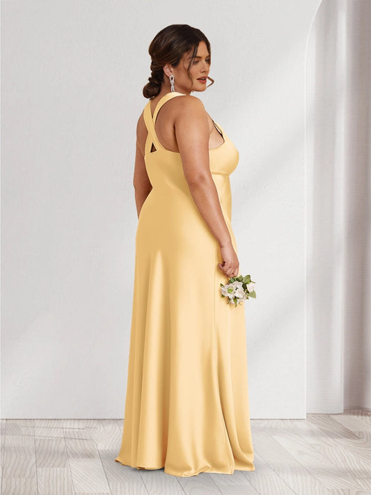 Roselledress satin formal dress plus size crisscross open back maternity wedding guest long dress back view