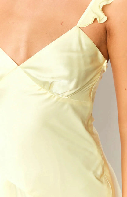 Elegant Midi V Ruffle Strap Plain Back Prom Dress