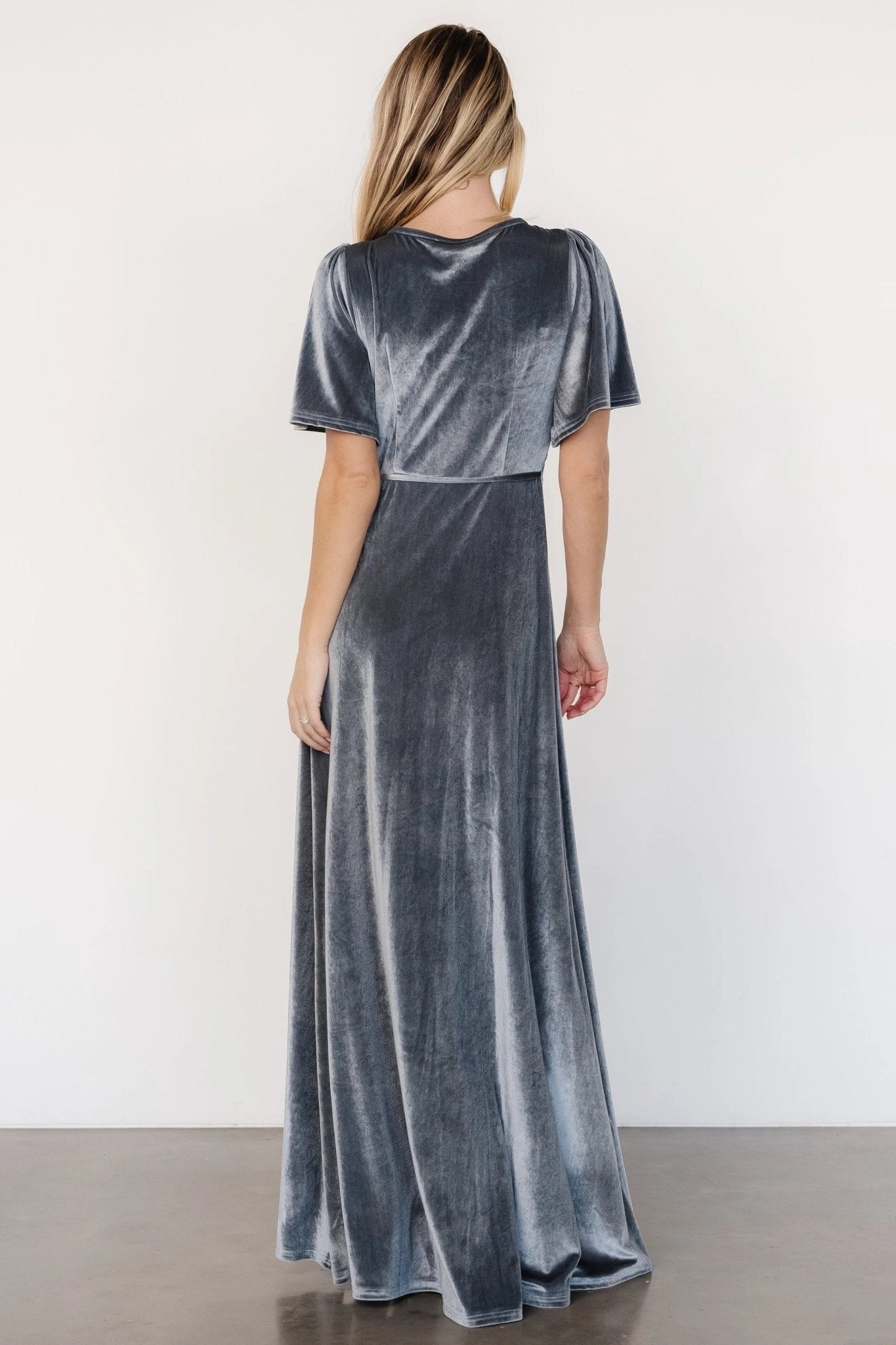 Soft A‑line V‑Neck Flutter Sleeve Closed‑Back Maxi Mother Of Bride Dress