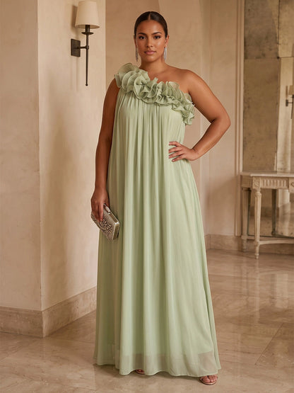 roselledress sage green plus size wedding guest dress one shoulder ruffle sleeveless flowy chiffon a‑line floor‑length gown